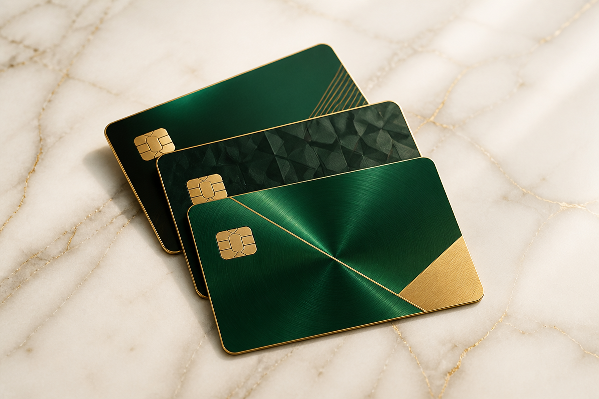 Tre premium cashbackkreditkort utlagda i solfjäder